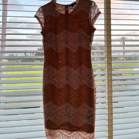 Sharagano lace light pink and white lined lace dress Size4 - Picture 7 of 8